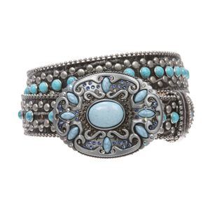 Western Turquoise Rhinestone Studded Faux Crocodile Print Genuine Leather🐠